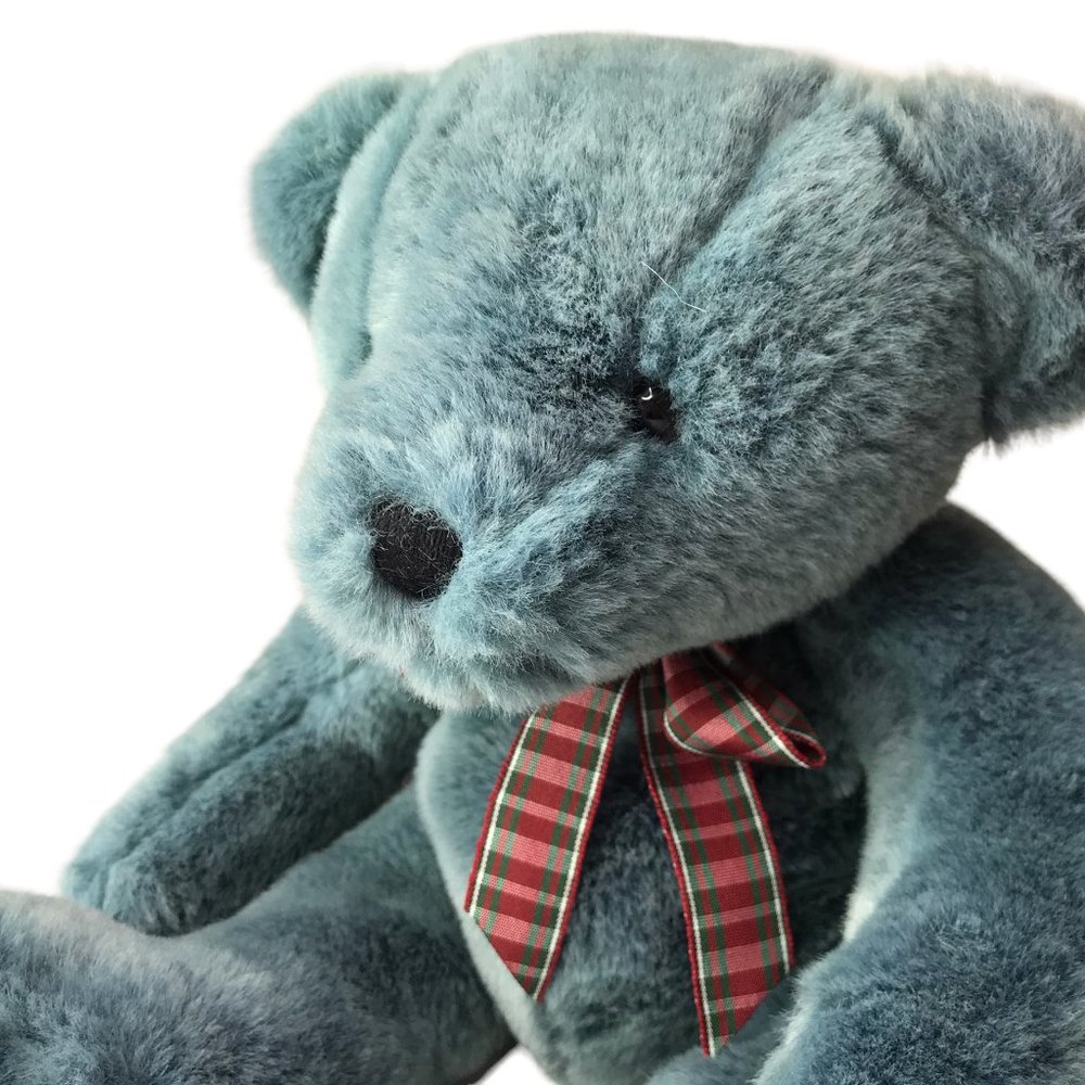 Like new Russ Blue Teddy Bear with Plaid Bow - Picture 2 of 8
